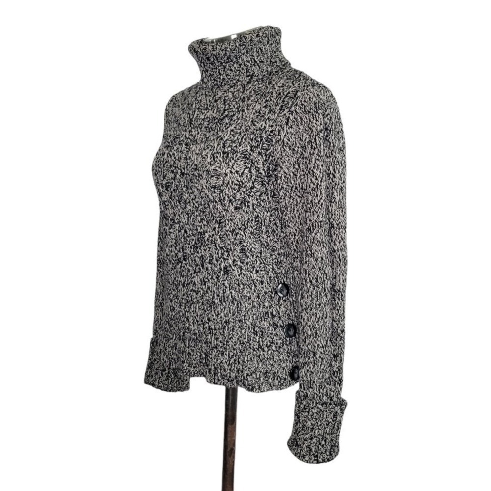 Apt 9 Black & White Cable Knit Button Detail Turtleneck Sweater Women's Petite S - Picture 2 of 6